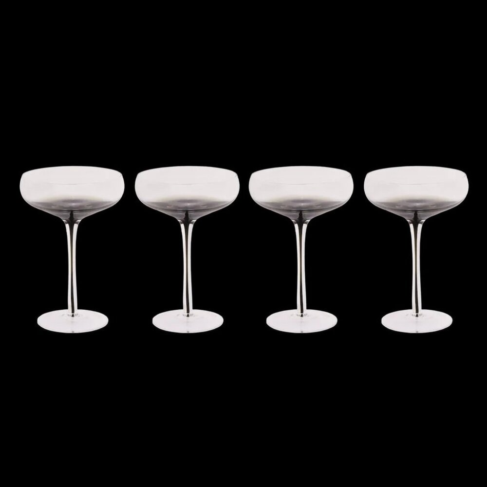 Set of 4 - Hotel Collection Smoke Stem Coupe Cocktail Glasses